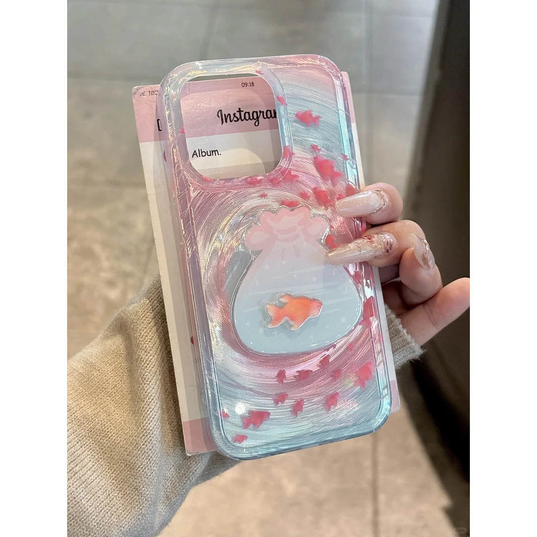 欧克里里金鱼袋转转支架适用苹果16手机壳华为P70vivo小米15oppo