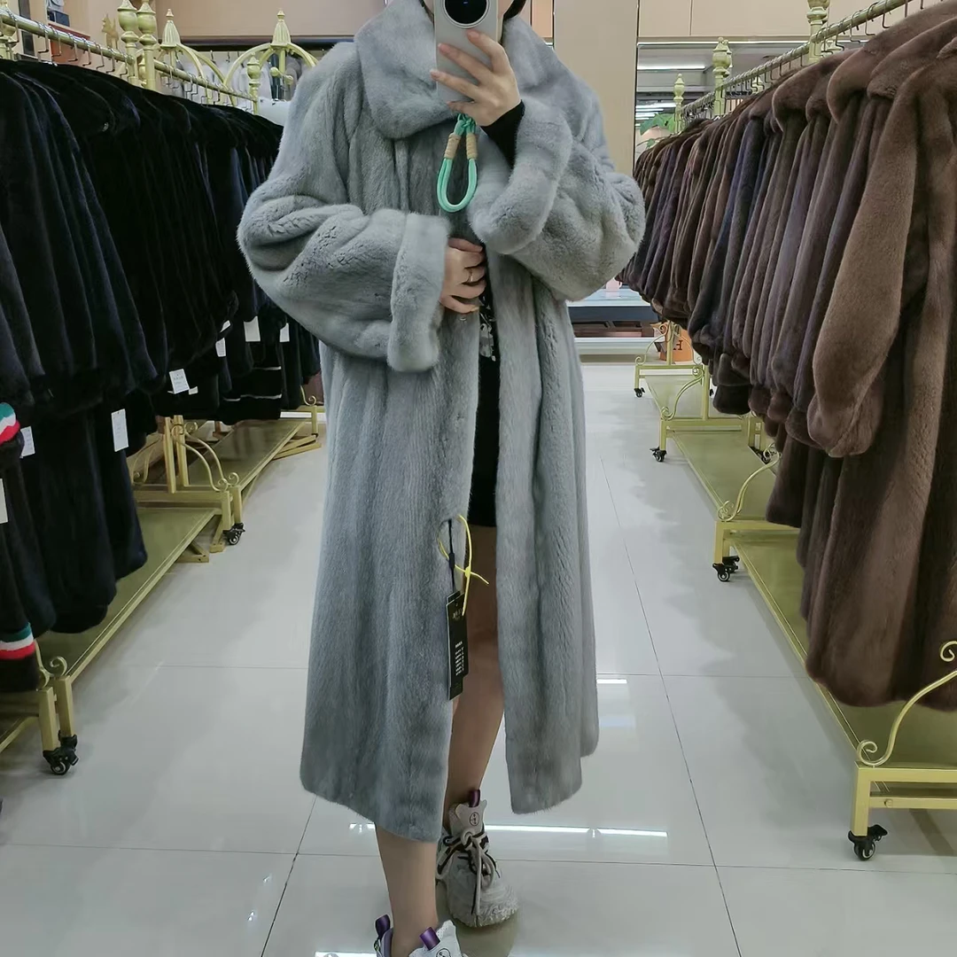 新款进口水貂大衣女中长款母貂全抽刀 袖子分刀在逃公主蓝宝石