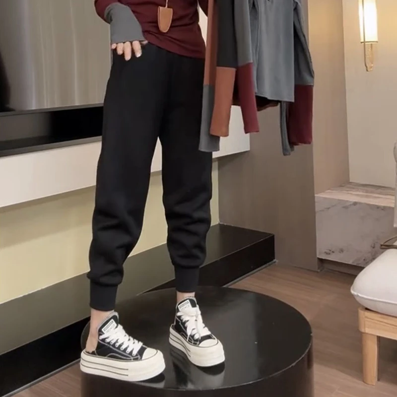 梨形显瘦大码女装束脚九分卫裤休闲裤子女2025秋冬季新款加绒加厚