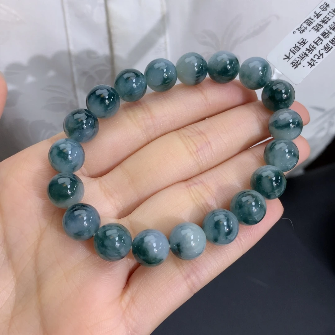 翡翠未镶嵌手串卡10冰润胶蓝飘花