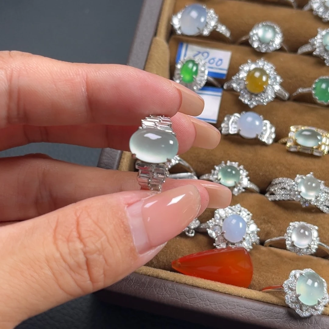 翡翠戒指银S925镶嵌缅甸翡翠天然翡翠Ａ货