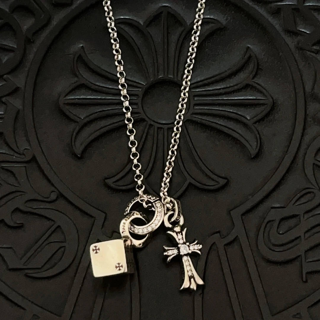 铜合金项链 【011】银色骰子项链克罗十字架男士项链新款朋克欧美