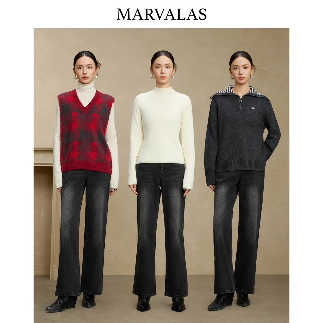 【九月专属】复古水牛仔裤女冬季高腰直筒裤时尚阔腿修身裤子