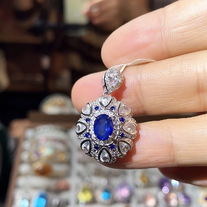 蓝宝石吊坠(不含链)银S925镶嵌