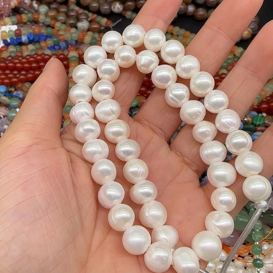 玛瑙/玉髓合金珠宝半成品淡水珍珠大孔9mm一条