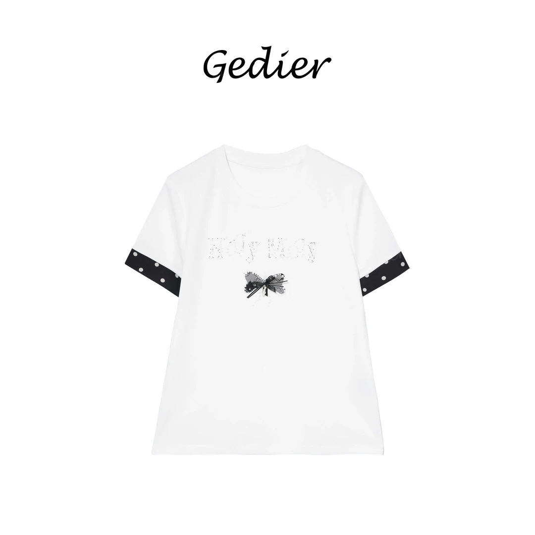 【秀场同款】“繁星” 2025春款欧若风尚珍珠蝴蝶结装饰T恤 TG520085Y