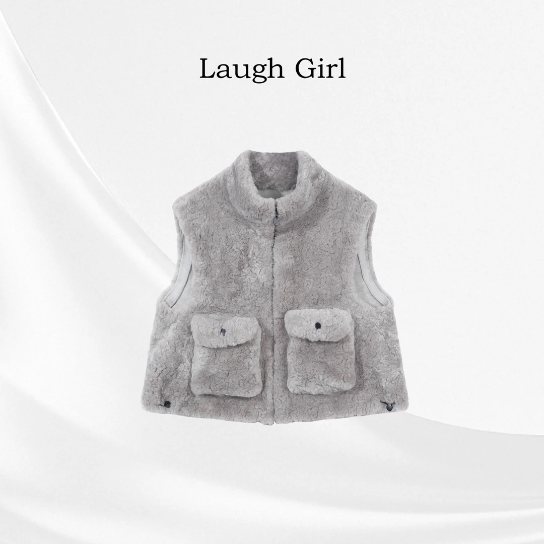 楚楚君 Laugh girl【椰蓉奶油】保暖环保羊羔毛口袋马甲JL53995J