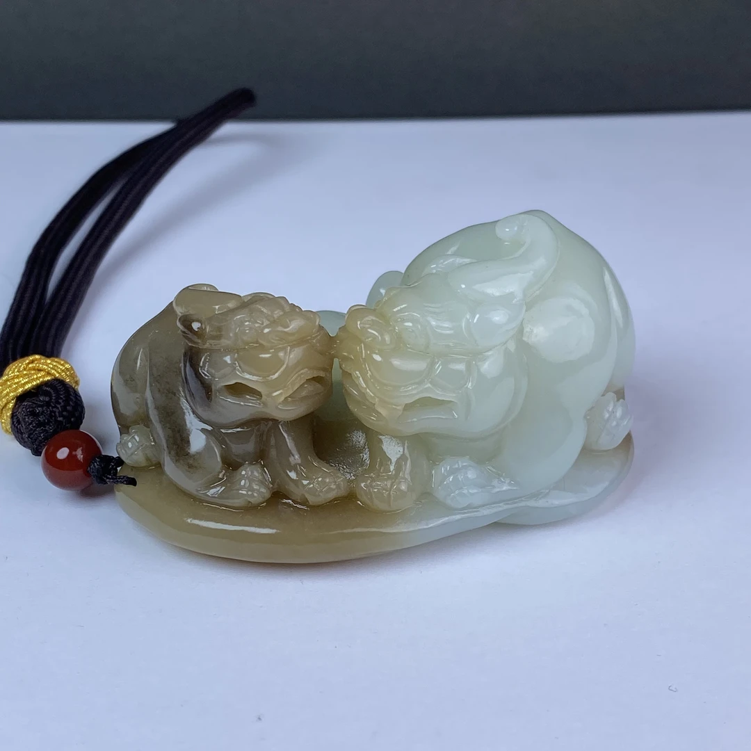 A061 和田玉 金银同福和田玉摆件