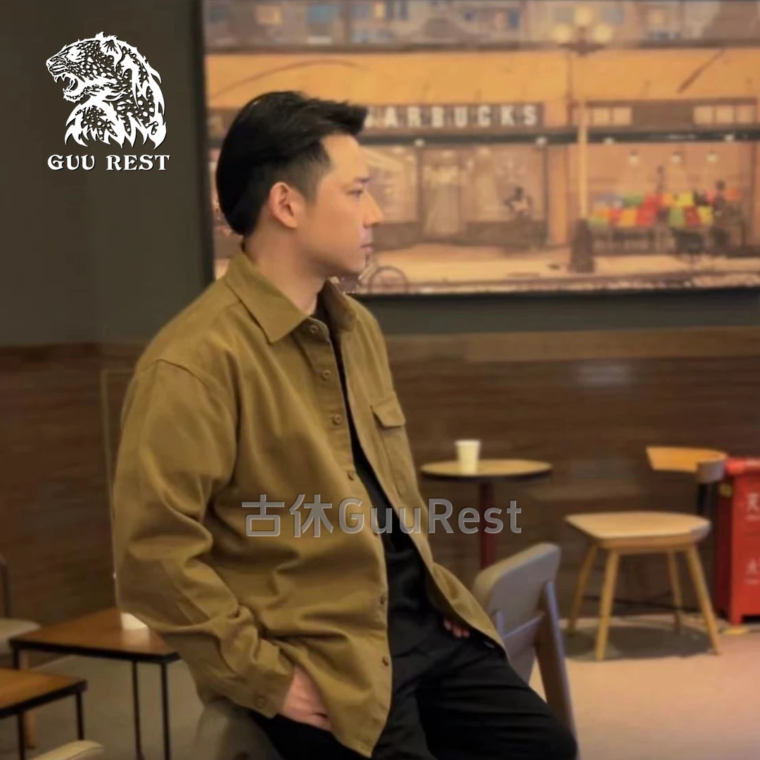 长袖衬衫春秋季男士纯棉500G重磅时尚雪花绒复古休闲外套衬衣z