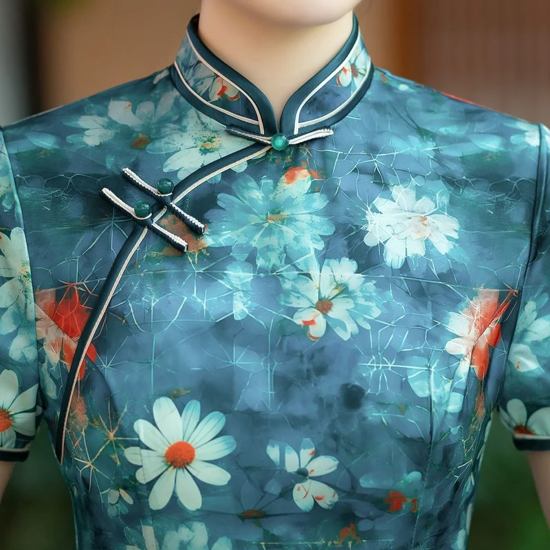 GUCHENG丝绸·中式复古气质中长款中国风旗袍夏季【3217】