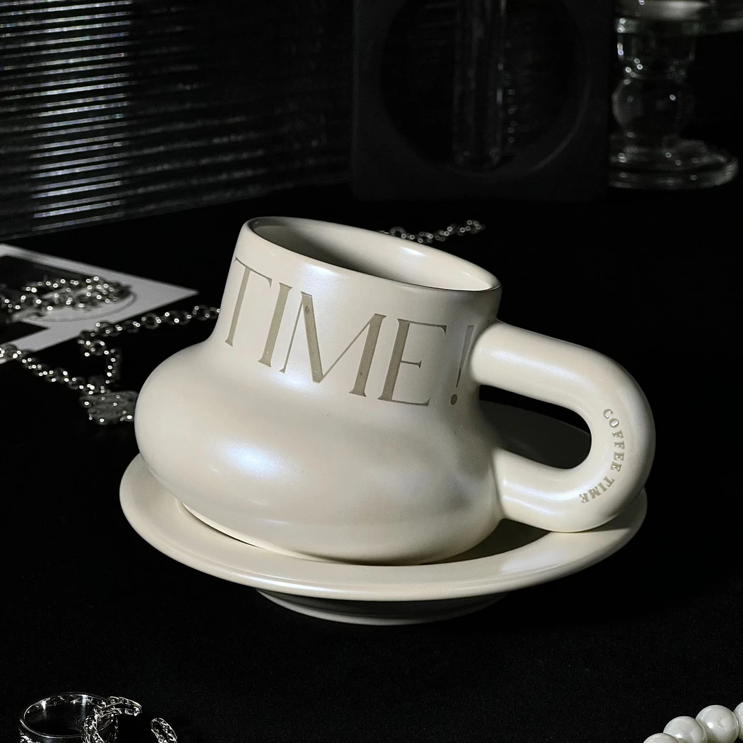 珍珠白墩墩咖啡杯碟小肚杯INS风高颜值马克杯轻奢时尚轻奢咖啡杯