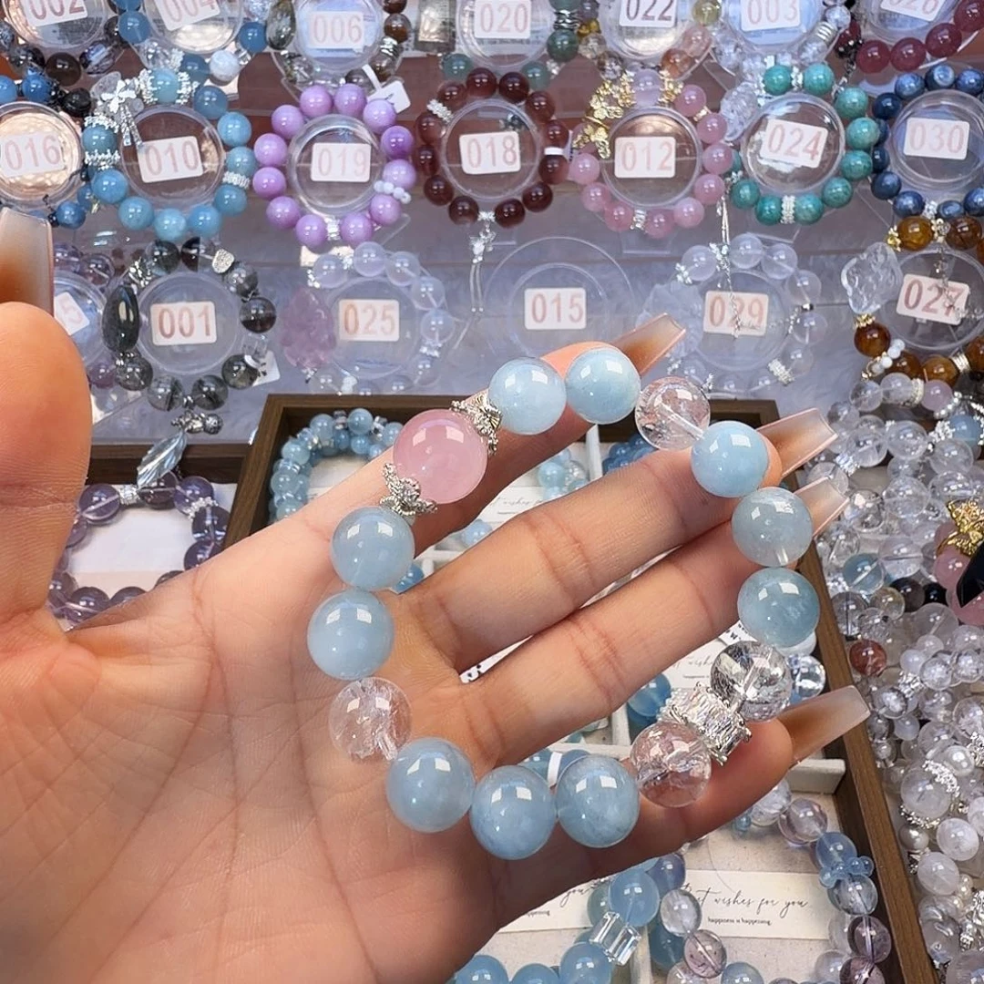 椰***奶手链水晶合金海蓝宝
