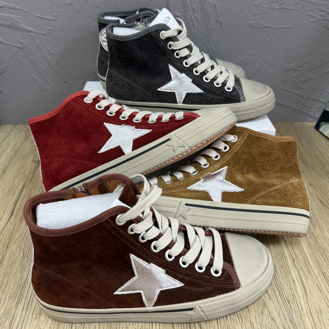 2025秋季新品东大门高帮真皮复古做旧星星脏脏鞋女平底板鞋单鞋潮