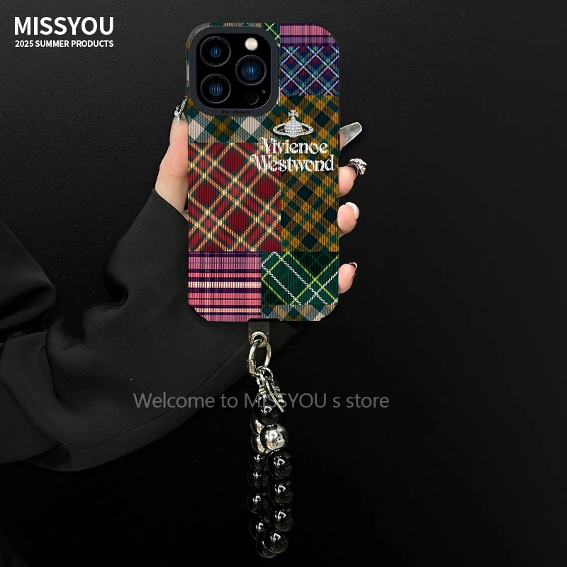 适用【苹果/oppo/华为/vivo/小米】潮牌星球复古网格创意挂绳手机壳