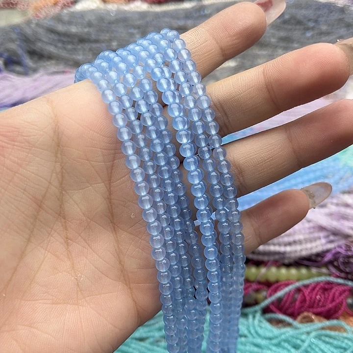 玛瑙/玉髓珠宝半成品未镶嵌一条4mm左右深海蓝宝