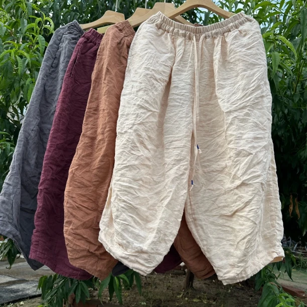 周周布衣-春夏款 萝卜裤 砂洗亚麻七分裤复古休闲中式