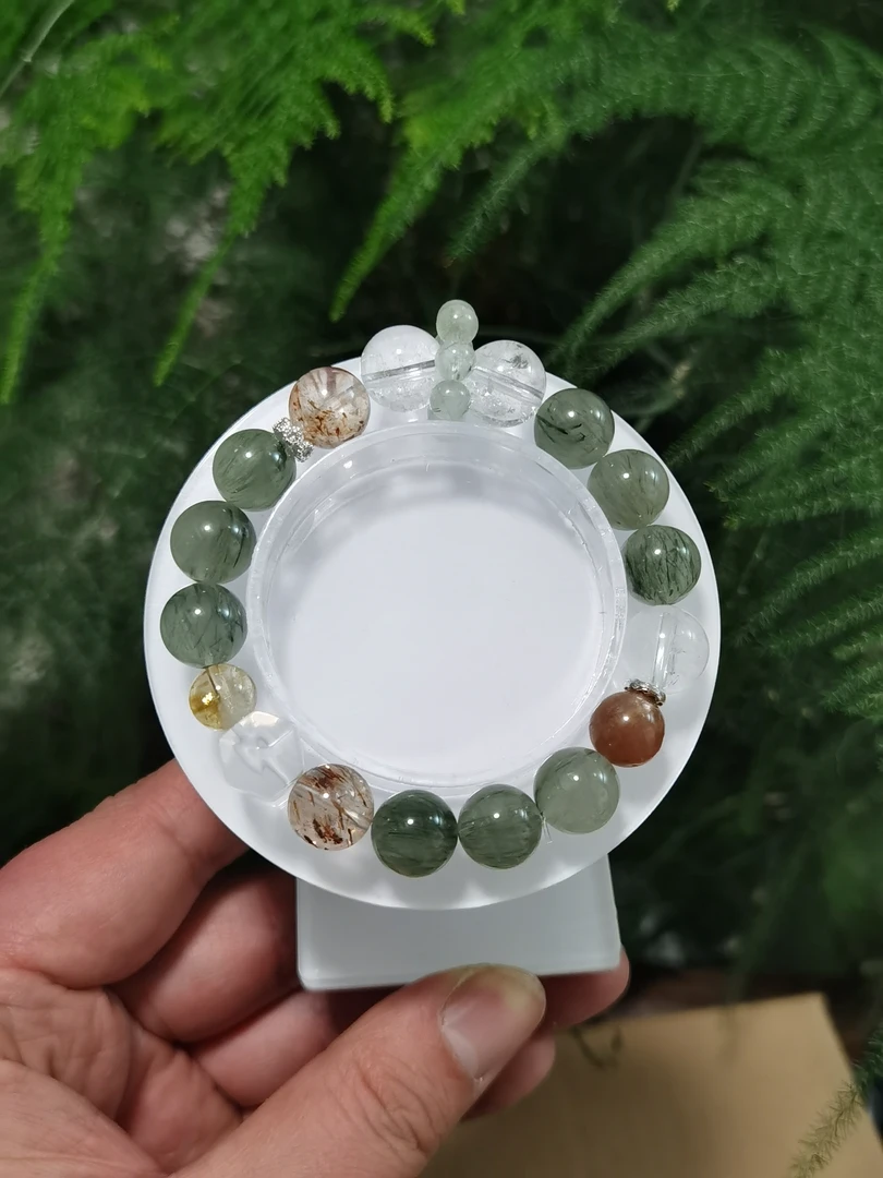 【委员优选】天然绿发晶原创单圈手链 11mm 多样性发一 L012