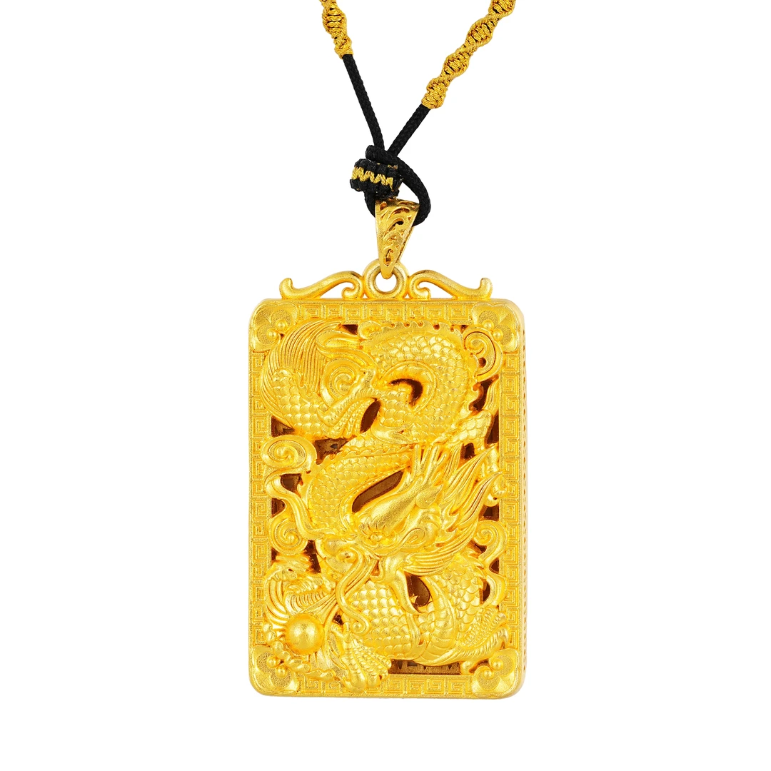 吊坠足银 雕刻传承镶嵌霸气平安无事龙牌吊坠