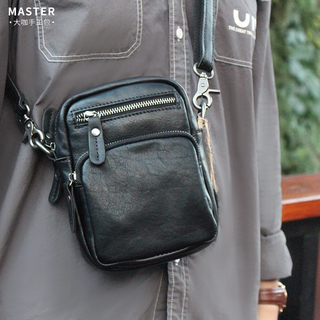 复古疯马牛皮真皮小圆桶包男女包斜挎单肩包头层牛皮小背包小容量