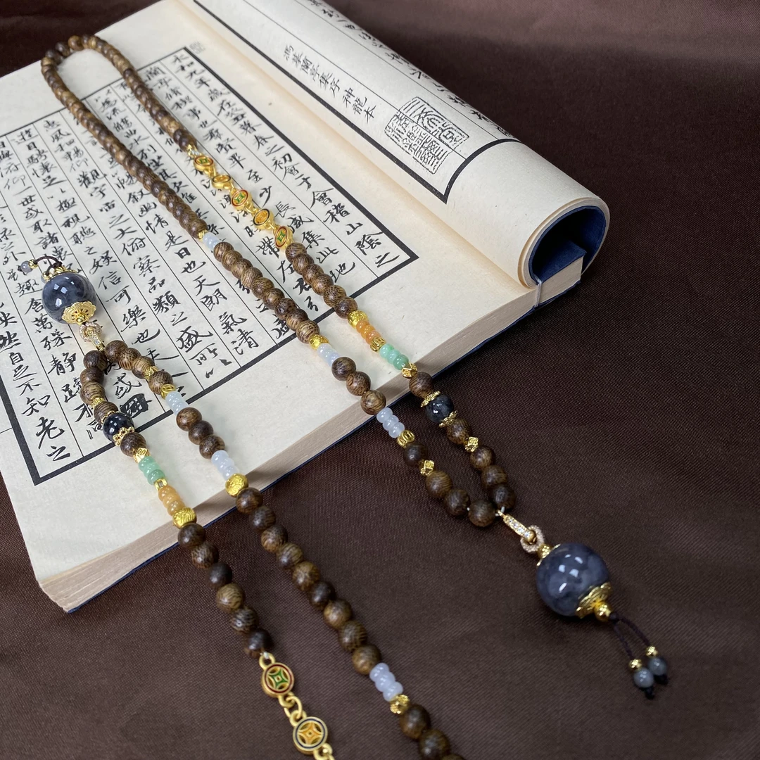 【原创】新国风多用途|翡翠乌鸡 檀香木叠戴手串套链，多样性发货1件