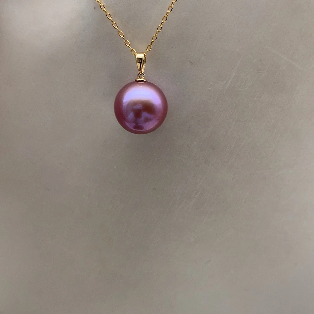 淡水珍珠吊坠(赠链)18K金镶嵌12mm瓜子扣