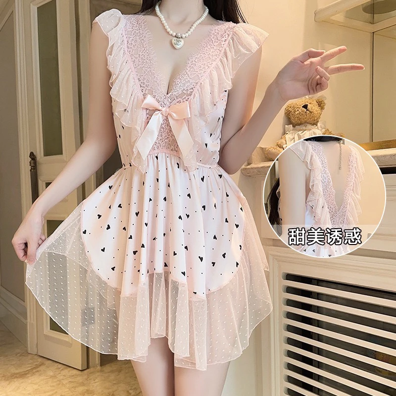 【穿搭秀】夏季新款性感纯欲风冰丝吊带女蝴蝶结设睡裙家居服