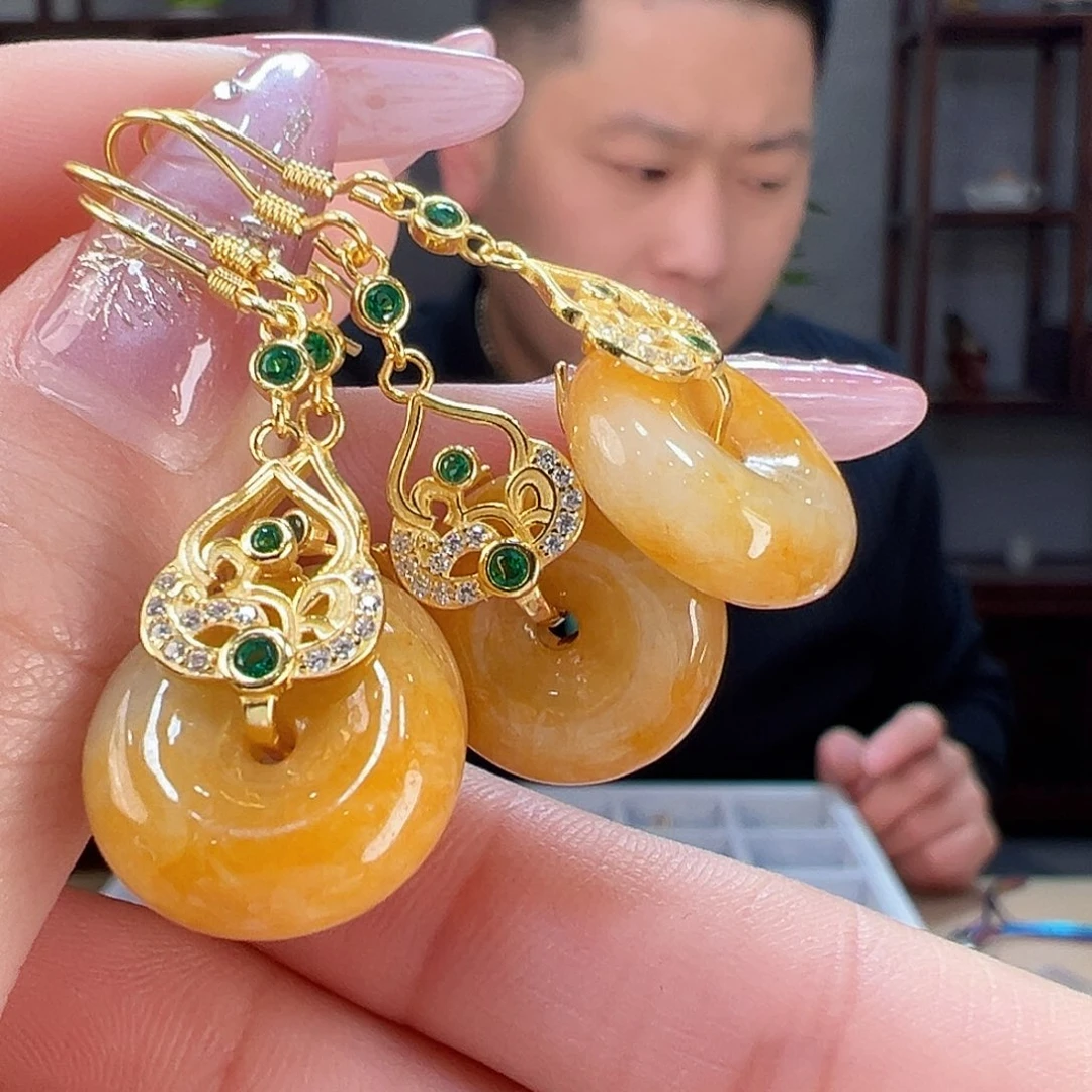 翡翠耳饰银S925镶嵌多样性发货一副
