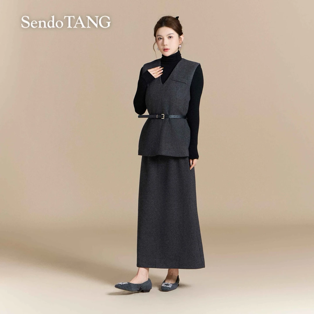 扮演霸总【都市快报】胖多女装秋冬新款时尚气质百搭马甲半裙套装L