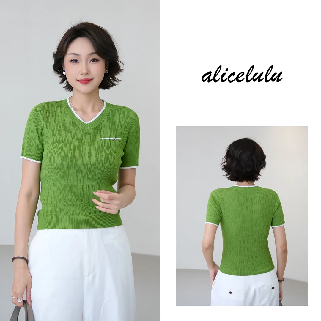5 alicelulu 薄款短袖莱赛尔毛针织衫减龄镂空小衫 S2142589E