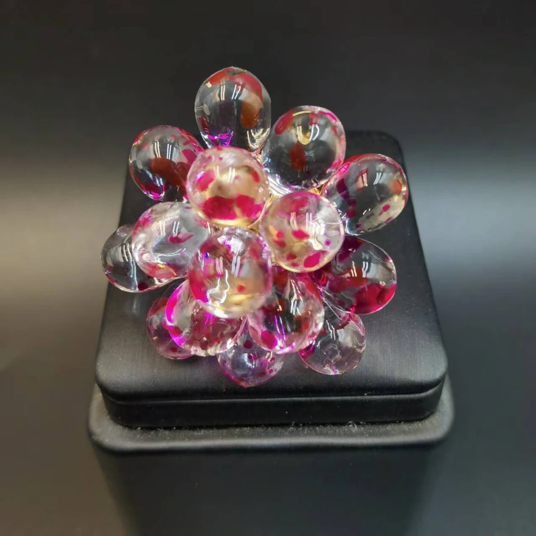 铜合金亚克力戒指 【伊琳甄选】透明粉水滴戒指