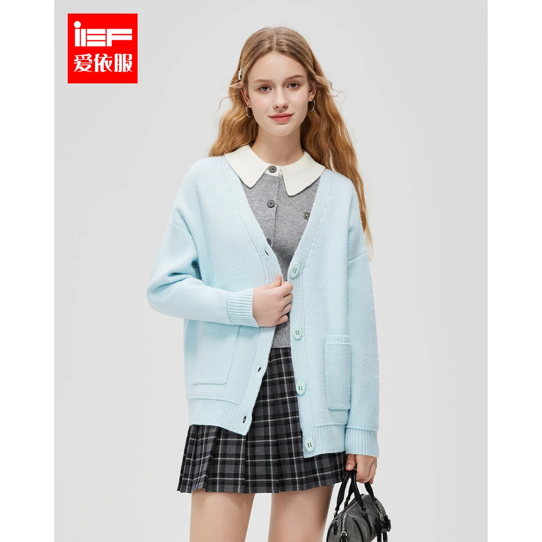 IEF/爱依服2024年冬春季毛织中外套时尚女士宽松秋冬小香风长袖