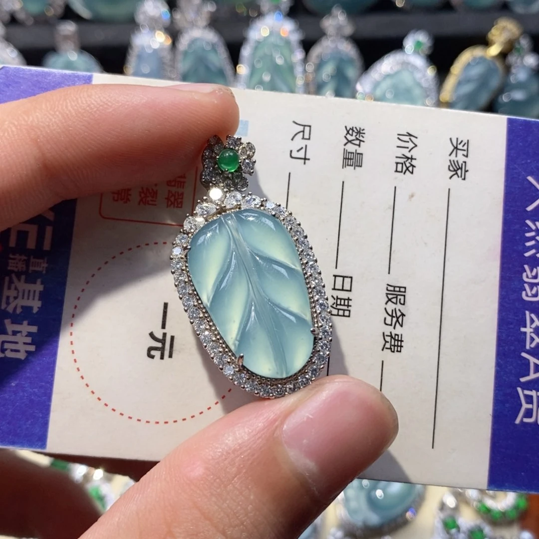 仙***司翡翠银S925镶嵌颈饰两单