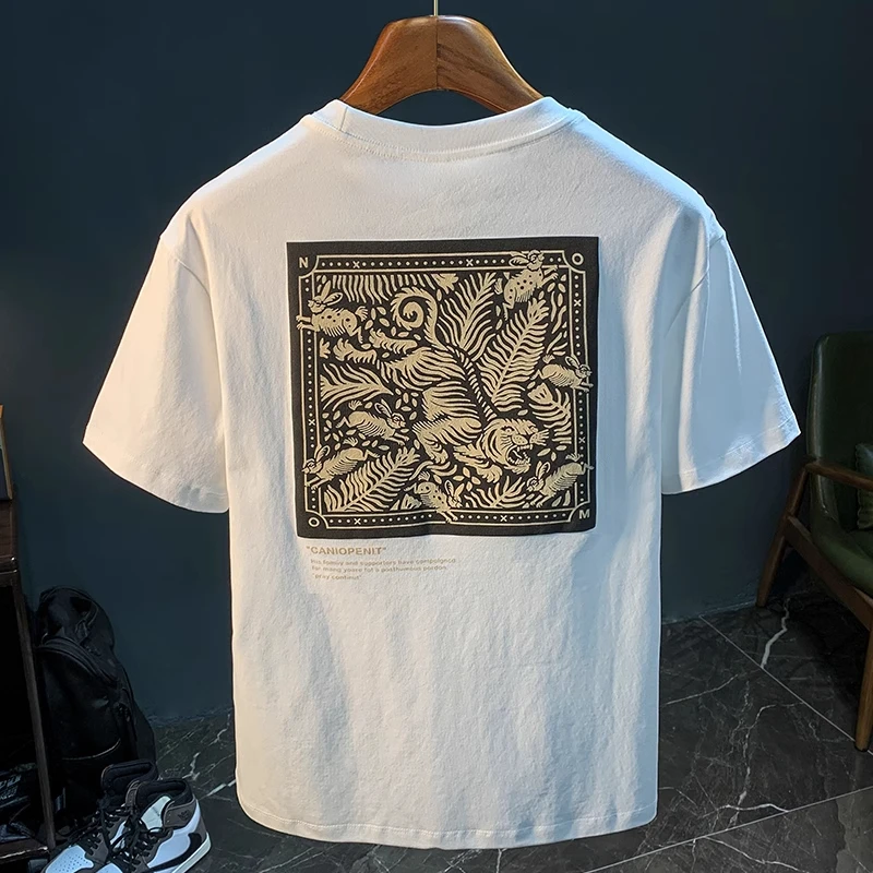 高端潮牌短袖T恤男士痞帅印花透气宽松百搭青年潮流夏季薄款上衣