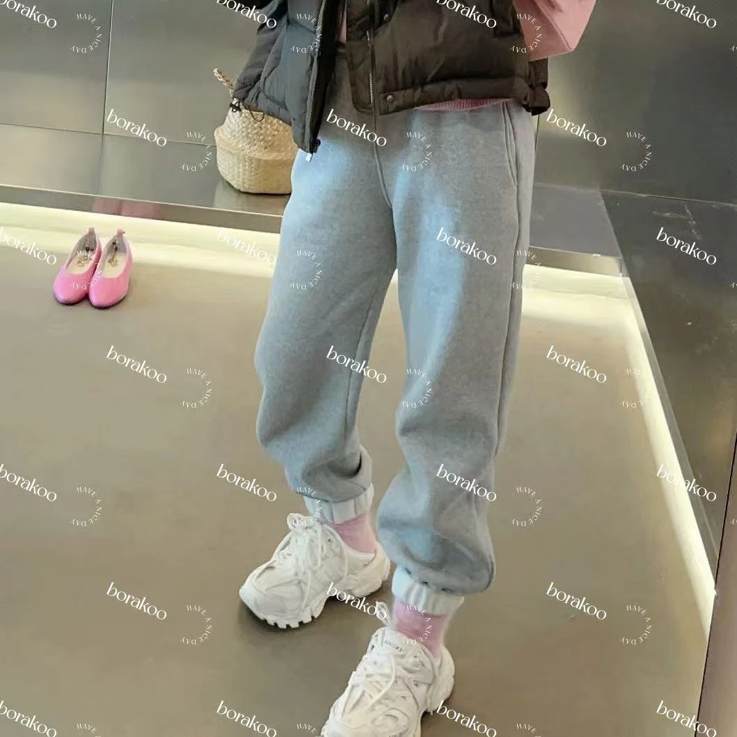 【BORAKOO】灰色挽脚边绒嘟嘟束脚口休闲裤