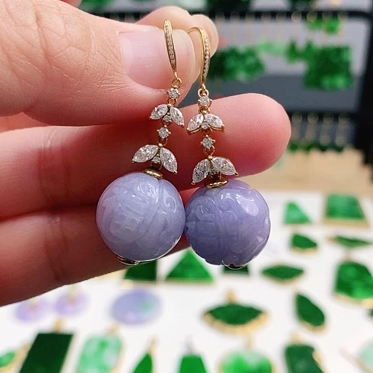 翡翠耳饰18K金镶嵌耳饰