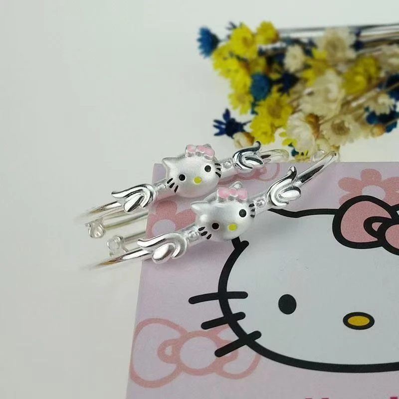 足银手镯 999.9 儿童KT猫推拉手镯 【一对】 生日礼物送女儿/送侄女