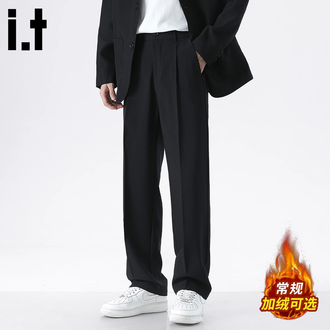 i.t:CHOCOOLATE加绒保暖休闲裤男士秋冬新款高级感宽松直筒小西裤