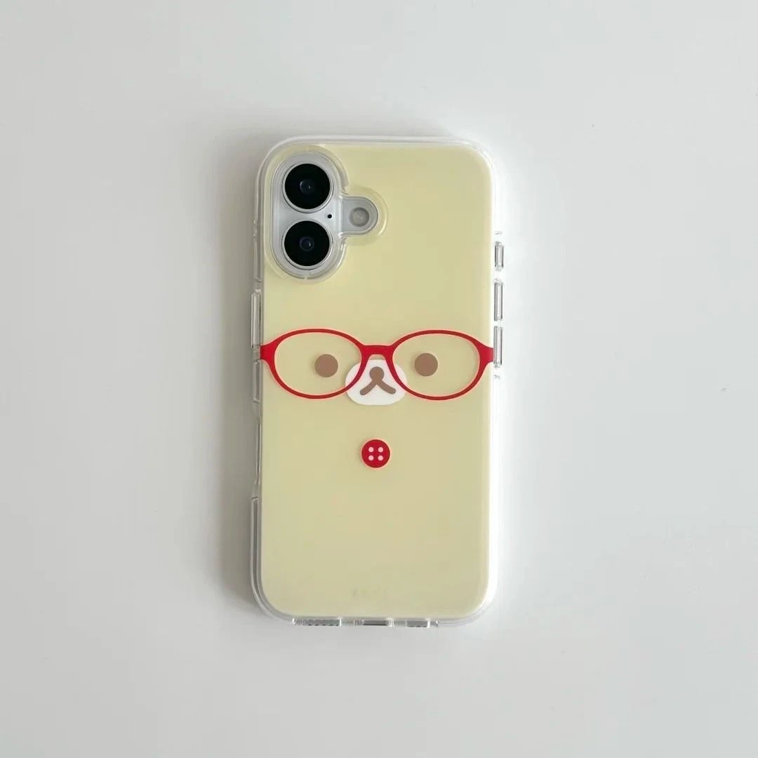 红框眼镜小熊适用苹果16Promax大孔手机壳vivo华为oppo小米15女13