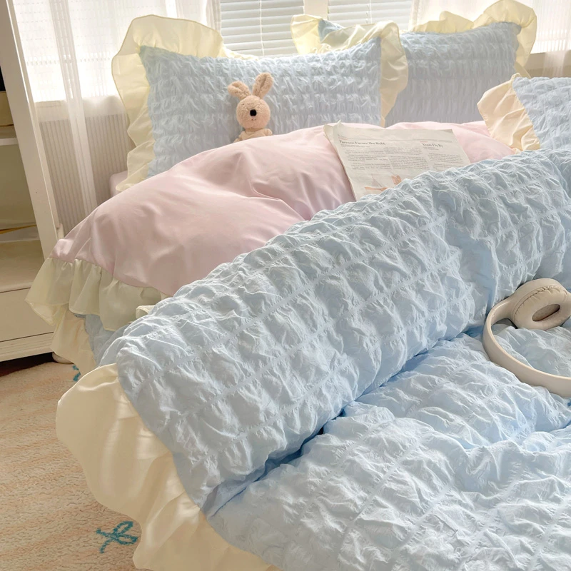 2025新款爆款床单三件套花边泡泡纱学生款被套四件套被子宿舍大人
