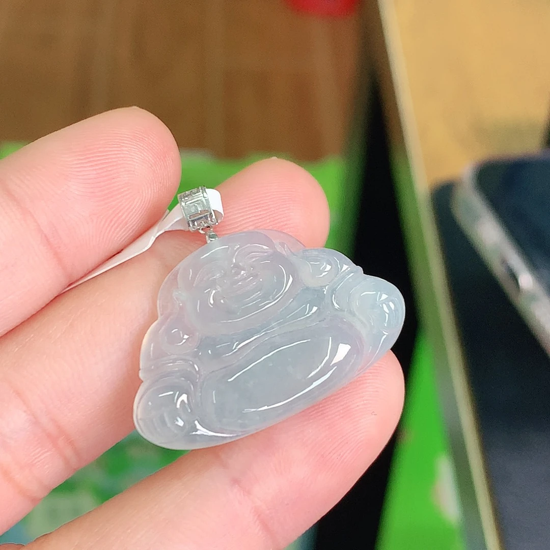 翡翠颈饰18K金镶嵌冰胶蓝水佛公21*30*4.5