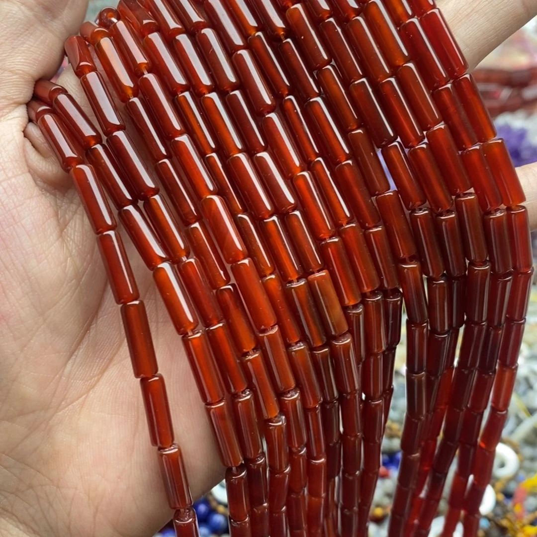 玛瑙/玉髓未镶嵌珠宝半成品一条天然4×13双A红玛瑙细管