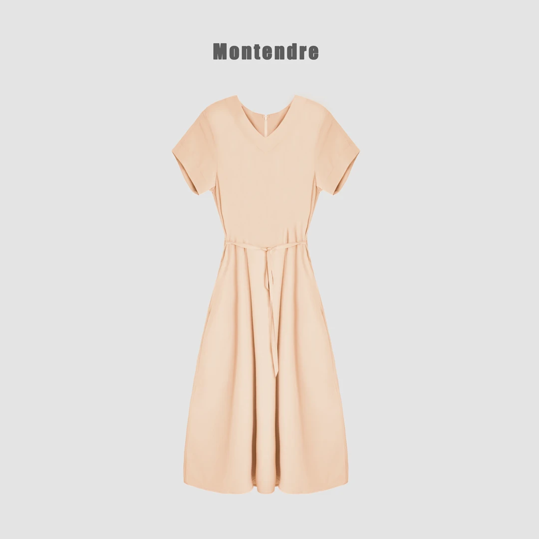 【胖虎家】春季新款 C 纯色极简风腰部绑带气质百搭洋气连衣裙