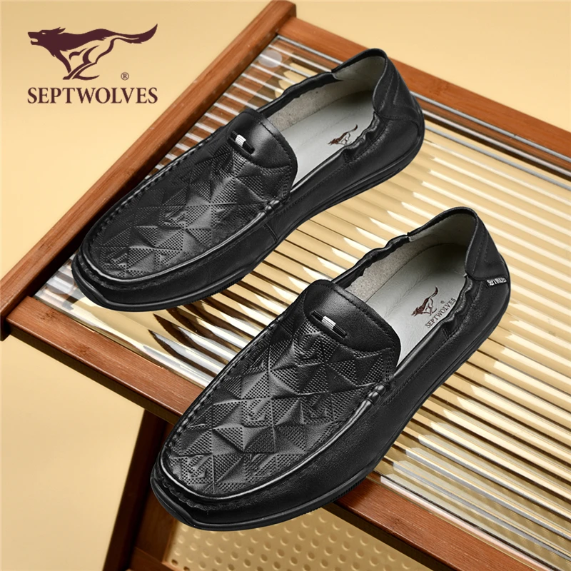 七匹狼男鞋2025新款秋季轻便舒适一脚蹬休闲皮鞋男真皮黑色豆豆鞋