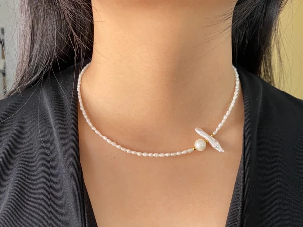 天然淡水巴洛克珍珠时尚锁骨链