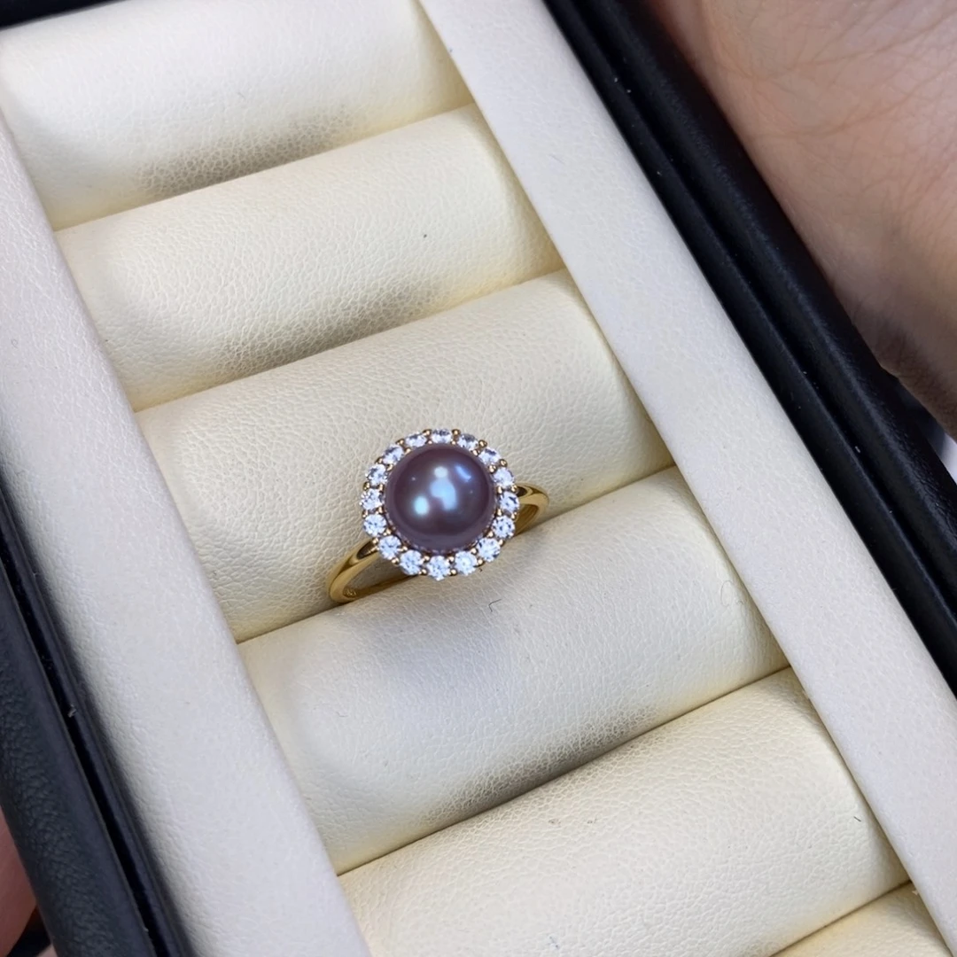 淡水珍珠戒指银S925镀金镶嵌特价