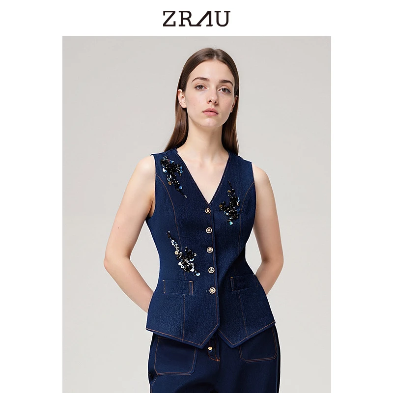 【臻选】ZRAU夏季新款牛仔V领背心外套Z1251W0065