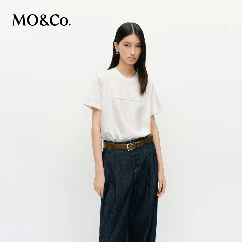 MOCO短袖T恤2025春新品抗菌防螨舒适棉质贴布绣透气MBE1TEET07