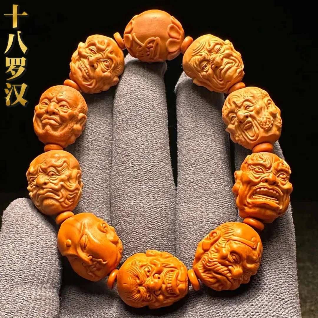 双面写实十八罗汉橄榄核手串男款男士老油核精雕刻收藏级精品文玩