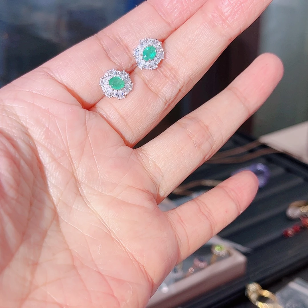 祖母绿耳饰银S925镶嵌