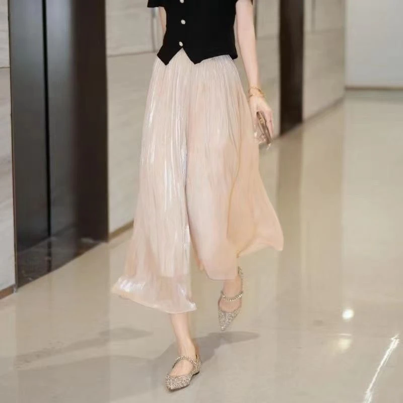 外穿防晒洋气琉璃垂感阔腿裤气质高腰显瘦宽松遮肚休闲裙羊毛